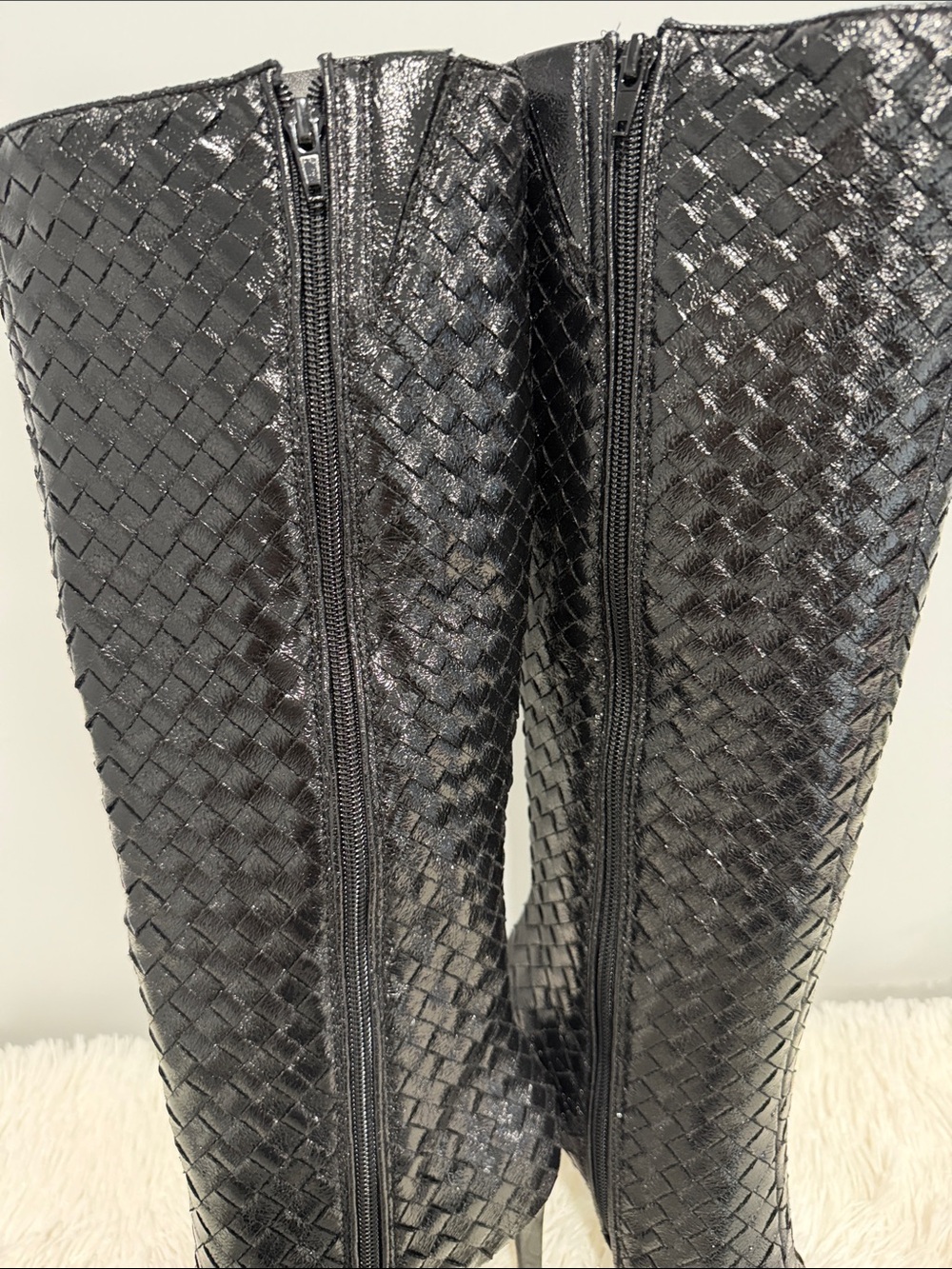 INC International Concepts Black Woven Pointed-Toe Knee Boots - Picture 6 of 8